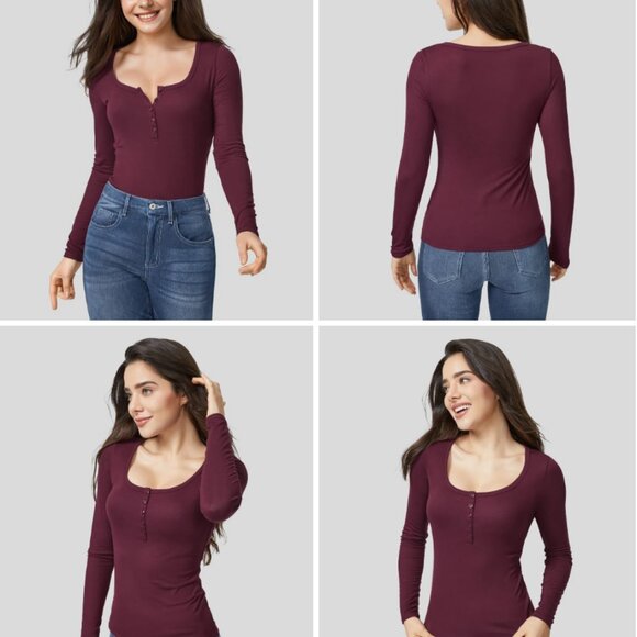 HALARA Tops - NWT Women's medium Ribbed Henley Neck Long Sleeve Slim Casual Top
